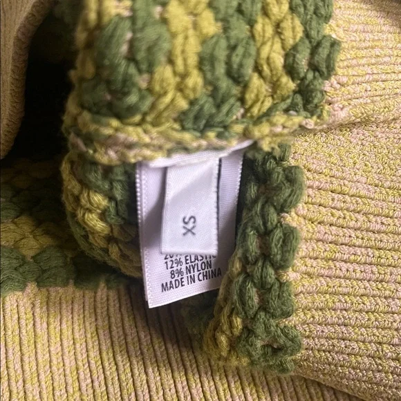NWT St. John Bicolor‎ Textured Knit Crew Neck Sweater in Yellow/Green Size XS